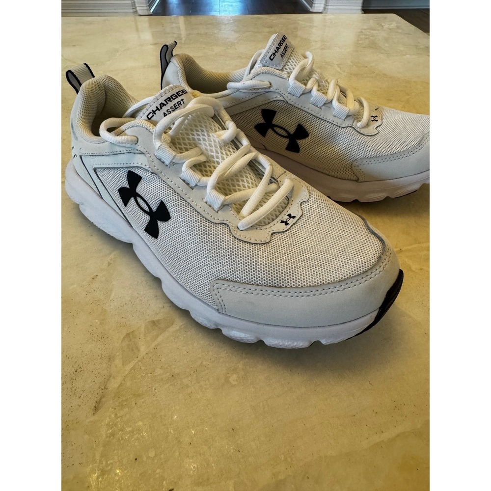 Under Armour Charged Assert 9 Womens 8.5 White Black Running Shoes 3024862-100